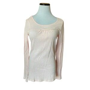 Vintage Y2K Old Navy Fitted Waffle Knit Babydoll Top Size M Pink Speckled Long